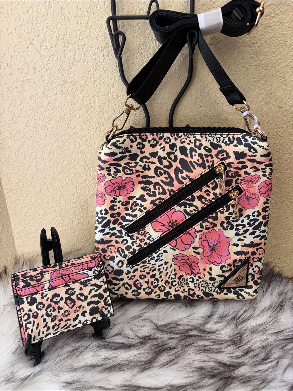 STG, Leopard & Pink Floral RFID touch screen crossbody & card holder